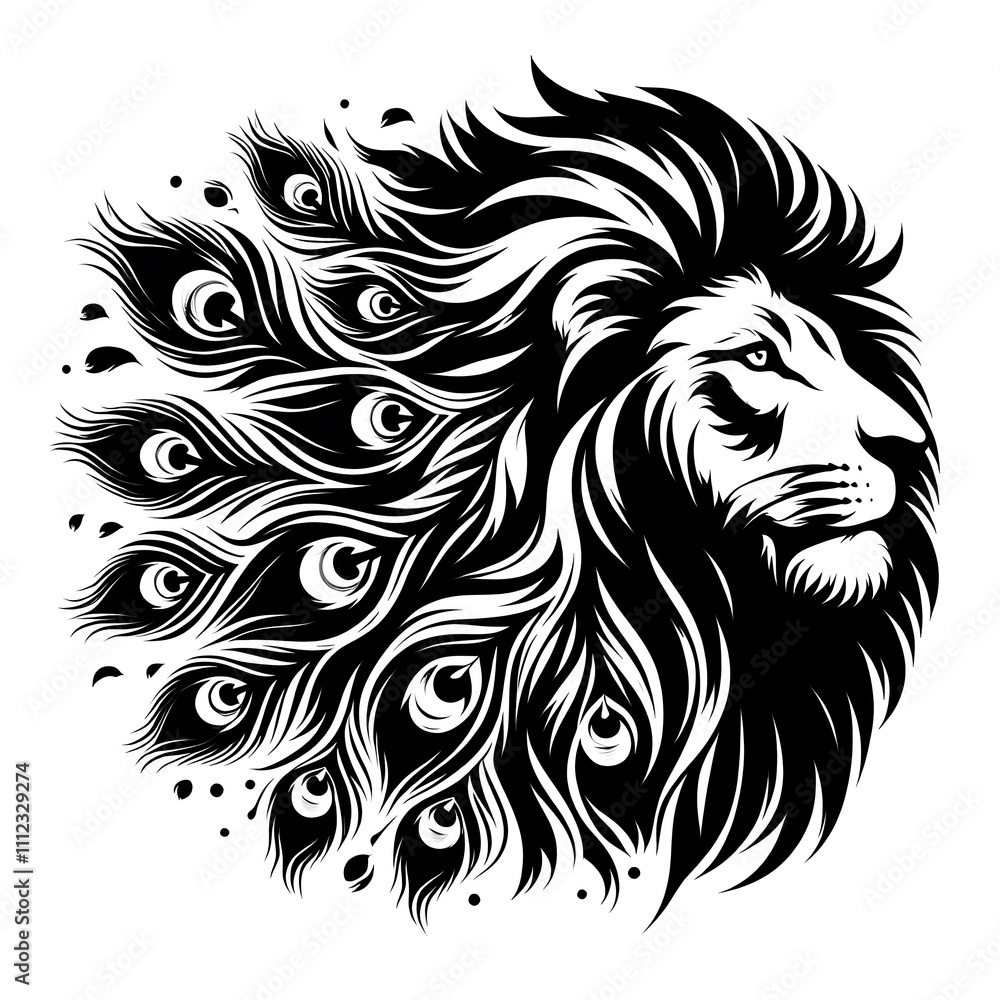 Artistic lion with peacock feather design. Artistic lion with peacock feather design.