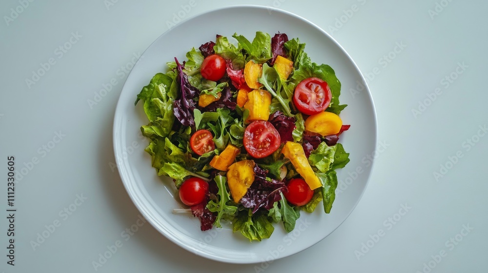 A Fresh Green Salad with Tomatoes and Yellow Peppers A Fresh Green Salad with Tomatoes and Yellow Peppers