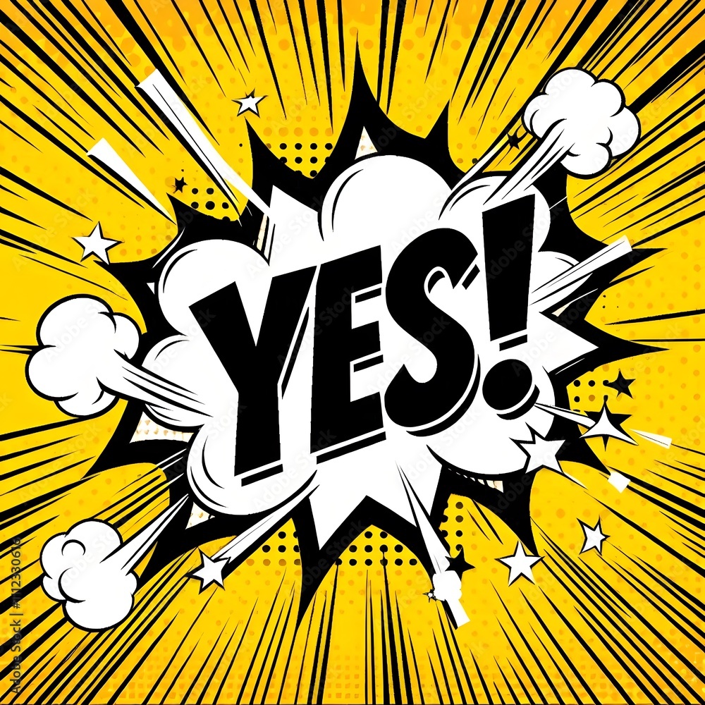 YES colorful text cartoon speech bubbles pop art, bold dynamic typography. YES colorful text cartoon speech bubbles pop art, bold dynamic typography.