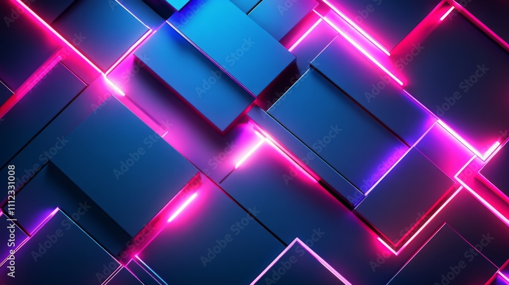 Abstract Neon Lights Illuminate Geometric Blue Blocks Abstract Neon Lights Illuminate Geometric Blue Blocks