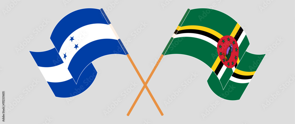 Crossed and waving flags of Honduras and Dominica. Vector illustration Crossed and waving flags of Honduras and Dominica. Vector illustration