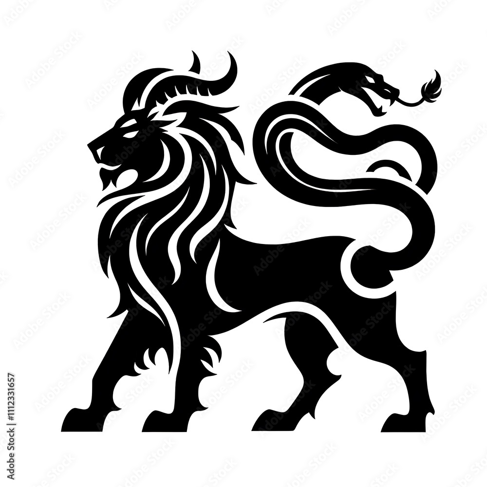 Obraz premium Stylized lion with a serpent, emblematic design.