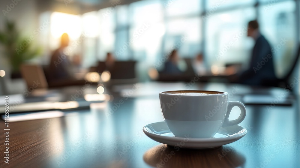 Coffee Cup on Table in Modern Office Setting Coffee Cup on Table in Modern Office Setting