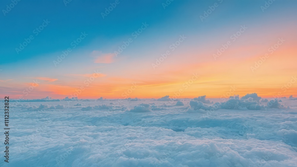 Obraz premium Sky gradient transitioning from deep blue to vibrant orange sunset with soft clouds, colorful, orange