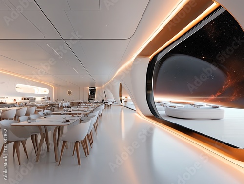 Space Colony Dining Hall A communal dining area aboard a futuristic space station photo