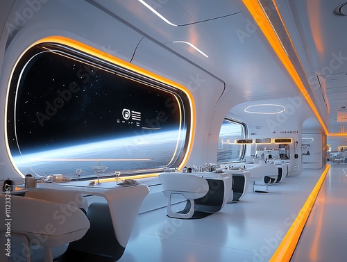 Space Colony Dining Hall A communal dining area aboard a futuristic space station photo