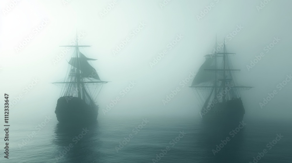 Two sailing ships in a thick ocean fog Two sailing ships in a thick ocean fog