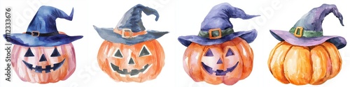 Transparent background watercolor illustration of trick-or-treat for Halloween. Artwork png file. photo