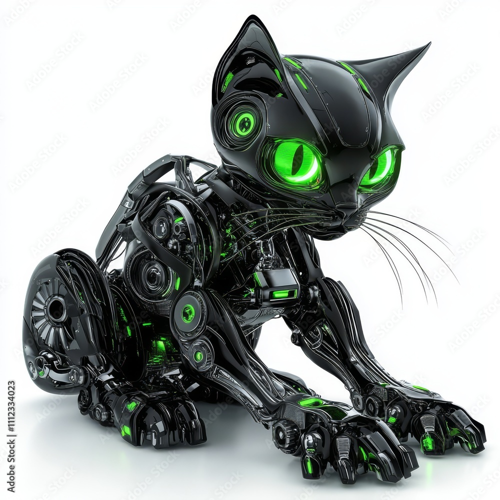 Robotic kitten with glowing green eyes. Robotic kitten with glowing green eyes.