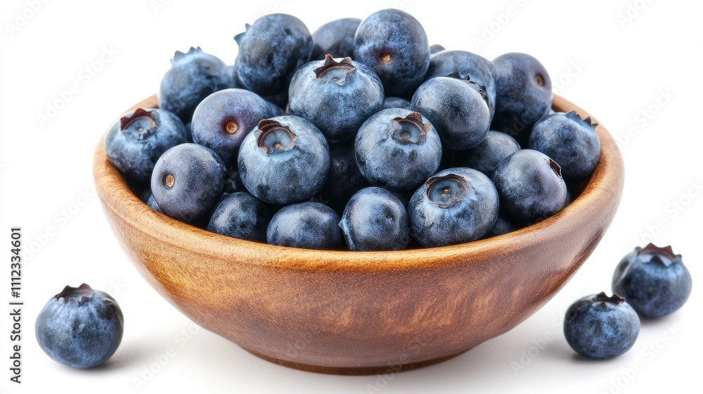 A bowl of fresh blueberries isolated on a white background, showcasing their rich color and shine. A bowl of fresh blueberries isolated on a white background, showcasing their rich color and shine.