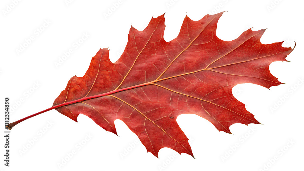 Fototapeta premium Oak leaf in yellow on white background.AI GENERATED