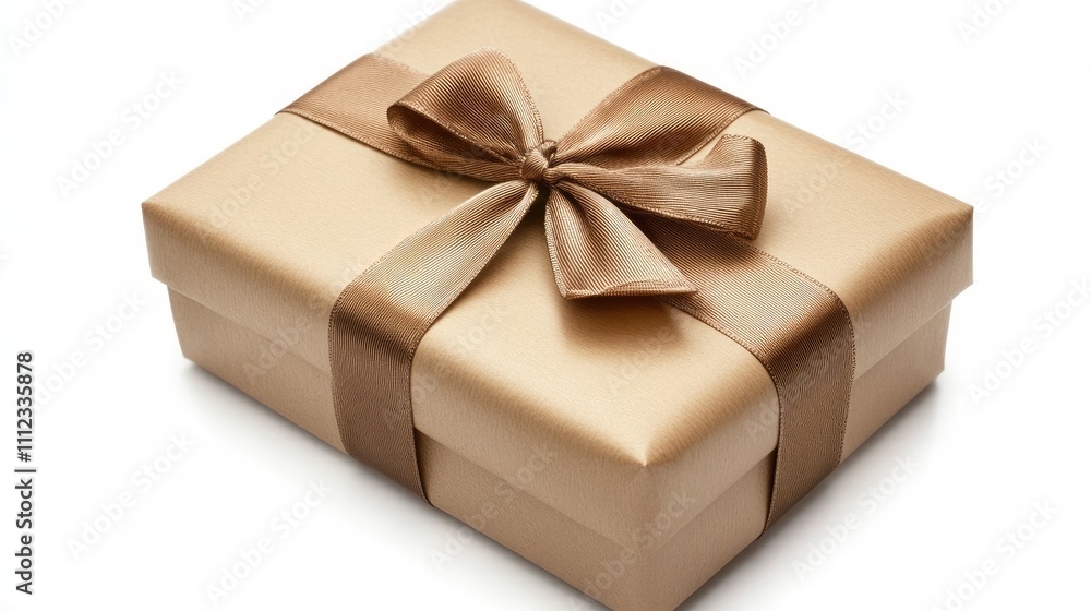 A close-up of a beautifully wrapped gift with a satin ribbon, set against a white backdrop. A close-up of a beautifully wrapped gift with a satin ribbon, set against a white backdrop.