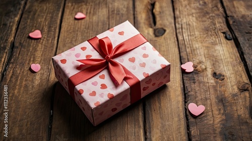 Gift box on a wooden background. Valentine's Day gift.selectiv focus.holiday photo