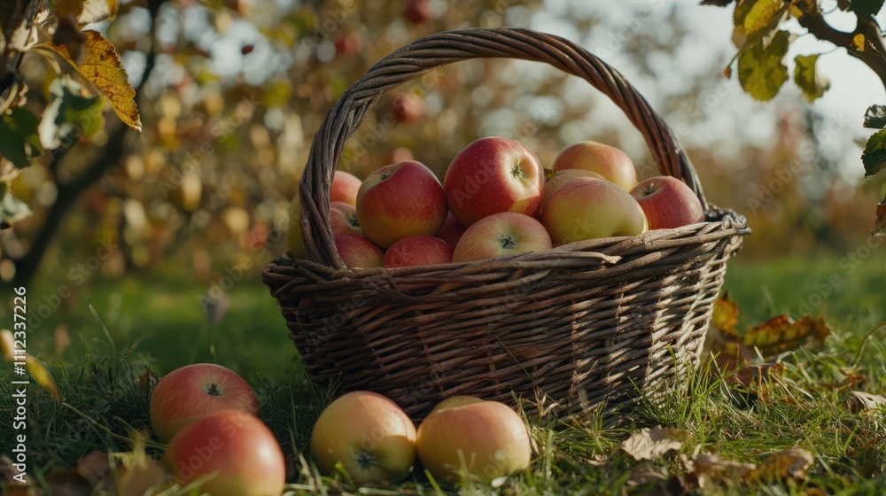 basket filled with freshly picked apples on a meadow basket filled with freshly picked apples on a meadow