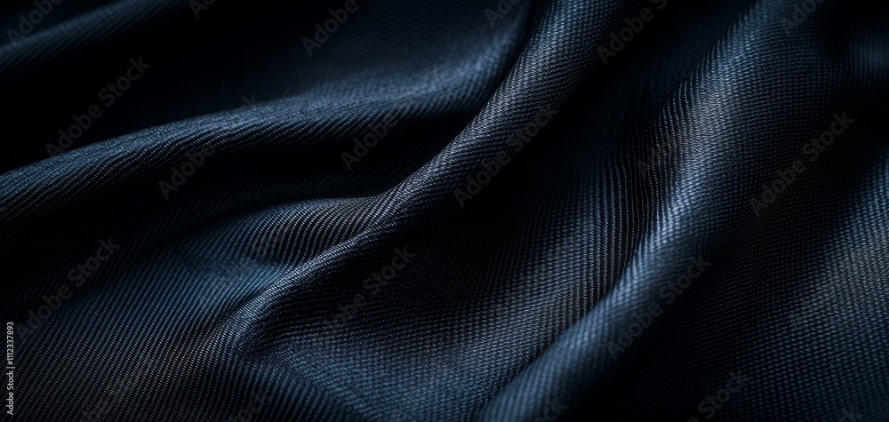 Fototapeta premium A close-up of dark, smooth fabric showcasing elegant folds and a rich texture, emphasizing the interplay of light and shadow.