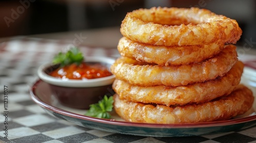 Stacks of crispy onion rings.