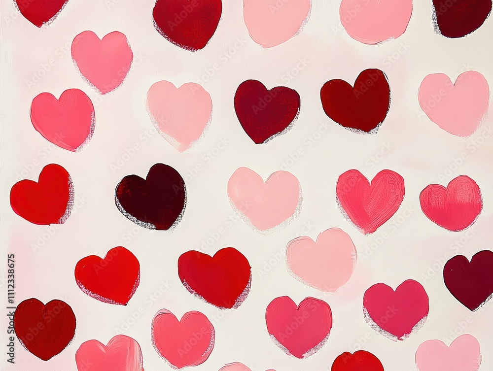 Colorful hearts pattern in shades of red and pink on a soft background. Colorful hearts pattern in shades of red and pink on a soft background.