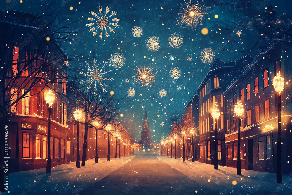 A New Year's Eve banner with fireworks and space for text A New Year's Eve banner with fireworks and space for text