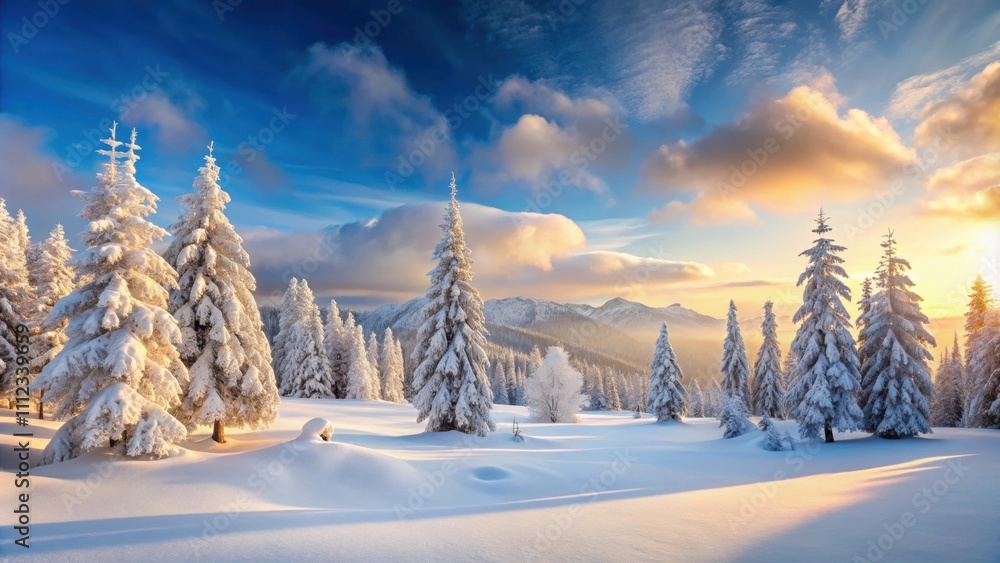 Obraz premium Snow-covered trees in a breathtaking winter panorama, winter, snow, trees, landscape, cold, nature, frost, white, peaceful