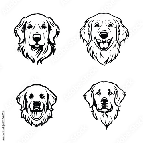 A set of black and white logo, golden retriever dog