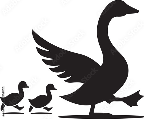goose bird family silhouette design vector art illustration
