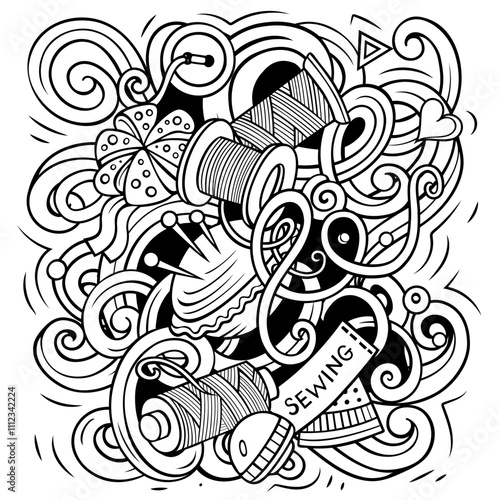Handmade cartoon vector illustration. Funny detailed composition with lot of Crafts objects and symbols