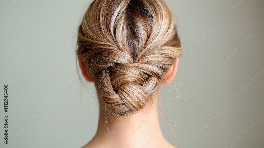 Naklejka premium Elegant Low Chignon with Braided Detail in Soft Light