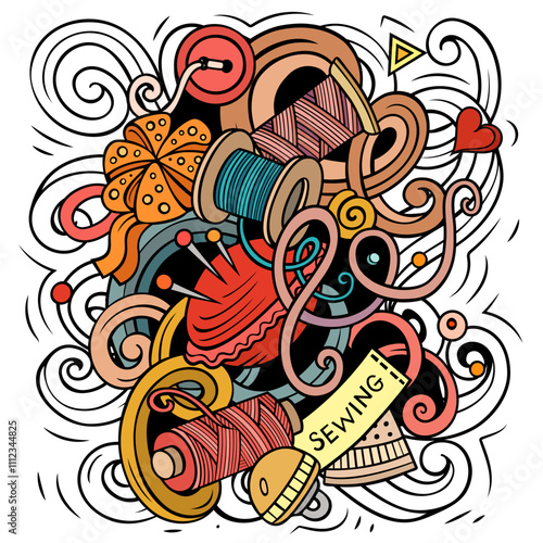 Handmade cartoon vector illustration. Funny detailed composition with lot of Crafts objects and symbols