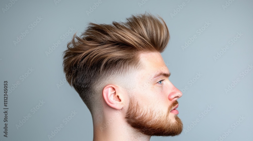Fototapeta premium Modern Pompadour Hairstyle with High Shine Finish