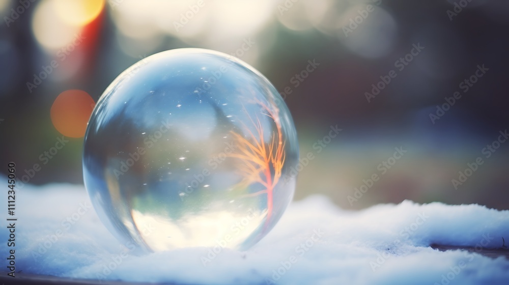 Crystal Ball Reflecting Winter Tree In Snow Crystal Ball Reflecting Winter Tree In Snow
