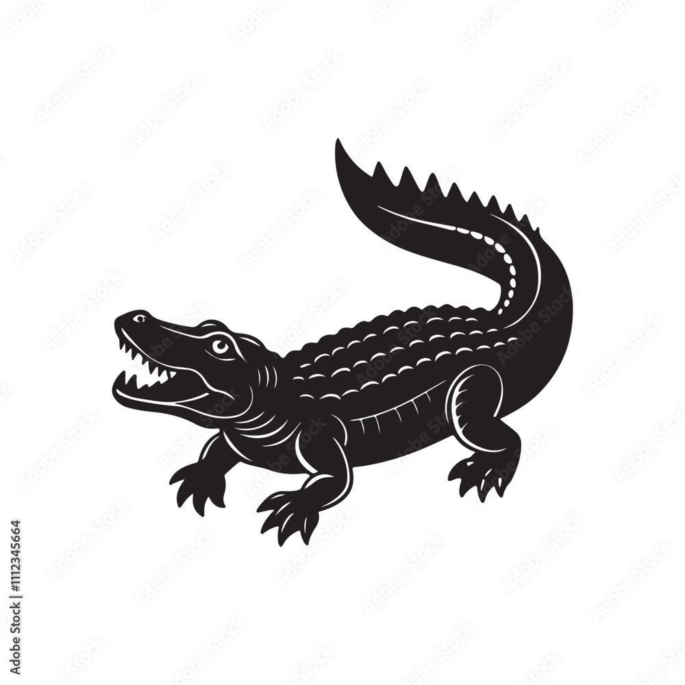 Naklejka premium crocodile silhouette vector, black and white silhouette, vector and illustration, black and white, isolated on white background