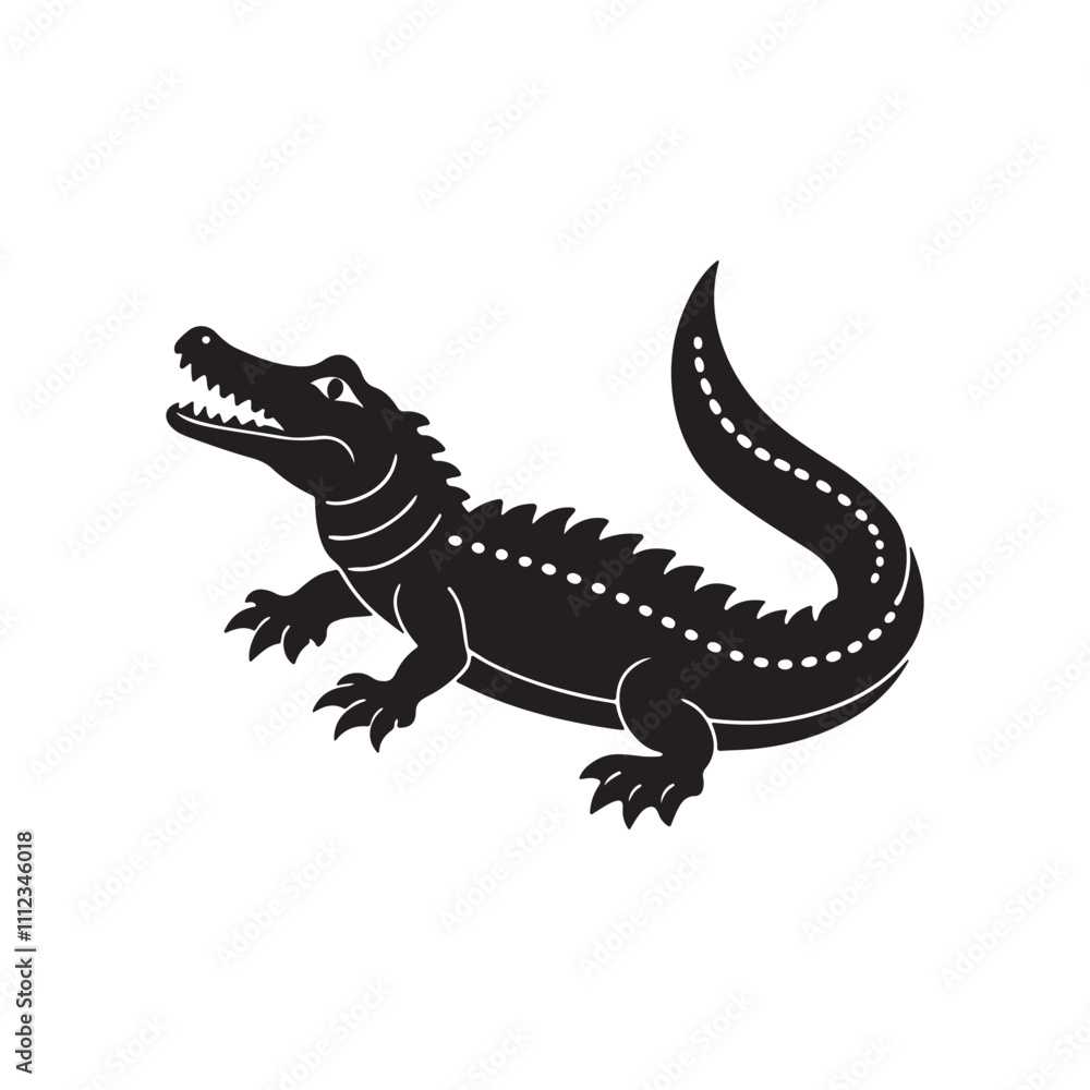 Fototapeta premium crocodile silhouette vector, black and white silhouette, vector and illustration, black and white, isolated on white background