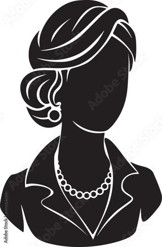 Black silhouette of bust of a young woman with modern hairstyle, representing beauty, fashion, anonymity, and femininity