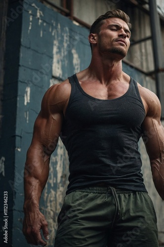 Wallpaper Mural Handsome muscular figure posing confidently against urban backdrop Torontodigital.ca