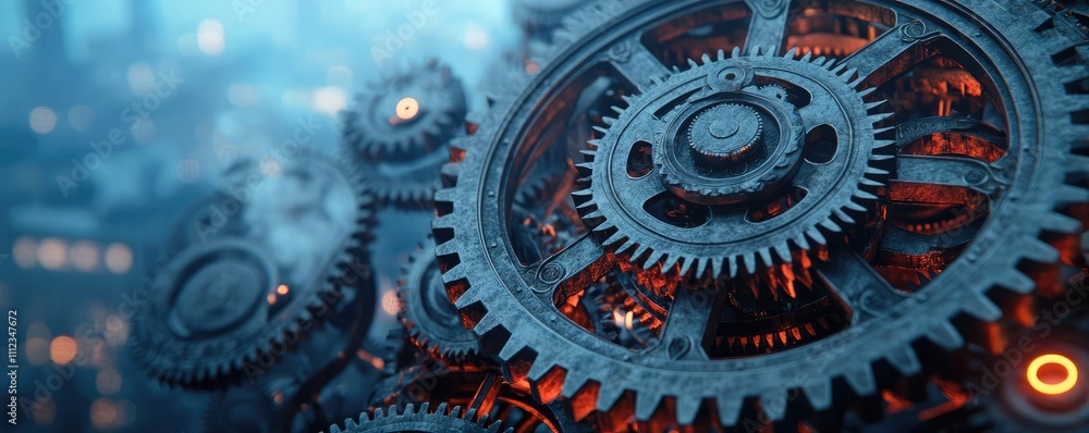Close-up of intricate gears and mechanisms, showcasing a blend of metal and light. Close-up of intricate gears and mechanisms, showcasing a blend of metal and light.