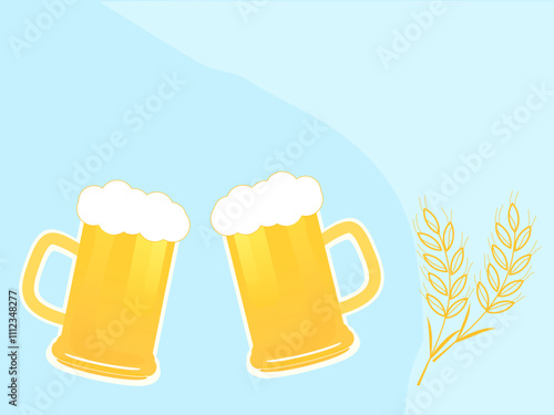 Beer glass, malt sign icons on blue background vector.