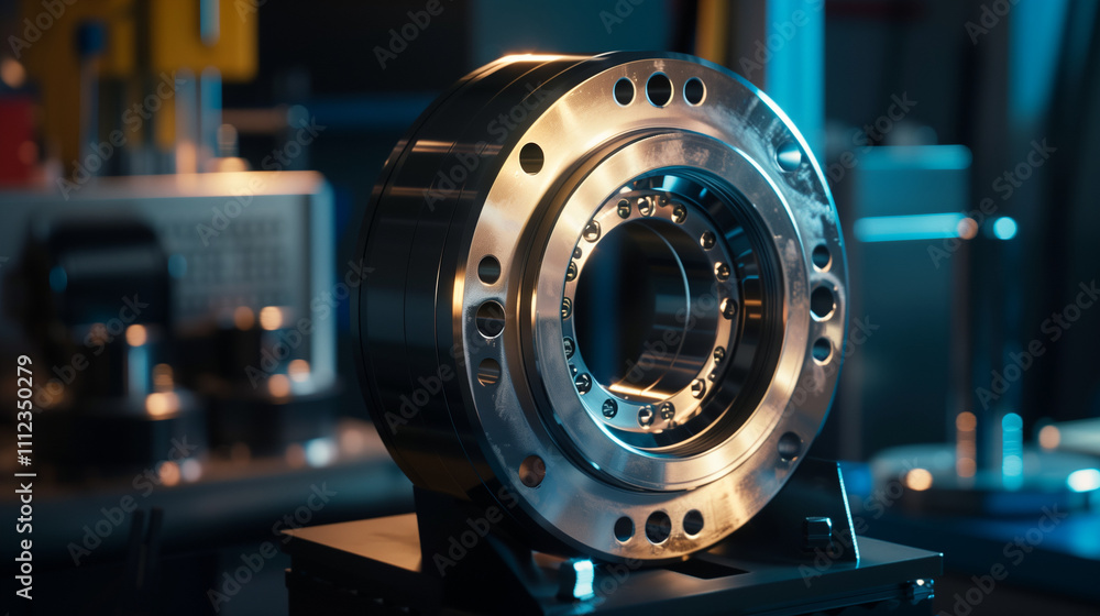 Metallic iron core with intricate magnetic field details, isolated on dark background, showcasing industrial strength and precision. Metallic iron core with intricate magnetic field details, isolated on dark background, showcasing industrial strength and precision.