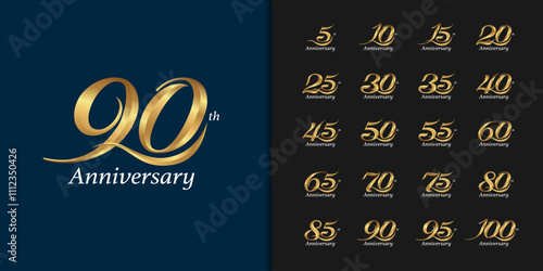 Premium anniversary logotype set. Golden anniversary celebration emblem design.