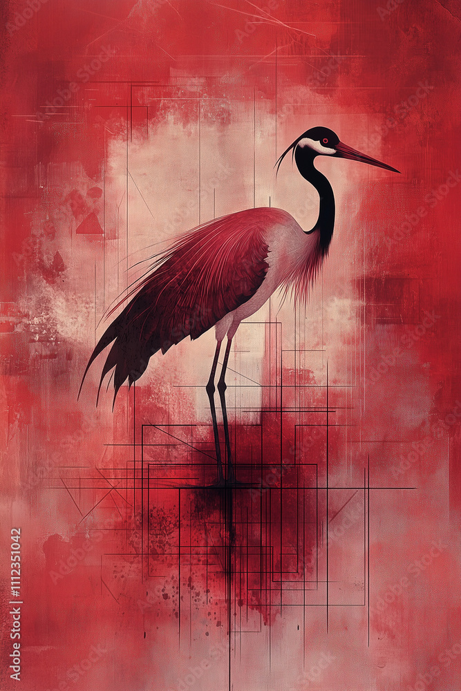Fototapeta premium abstract flamingo bird with lines in terracotta color