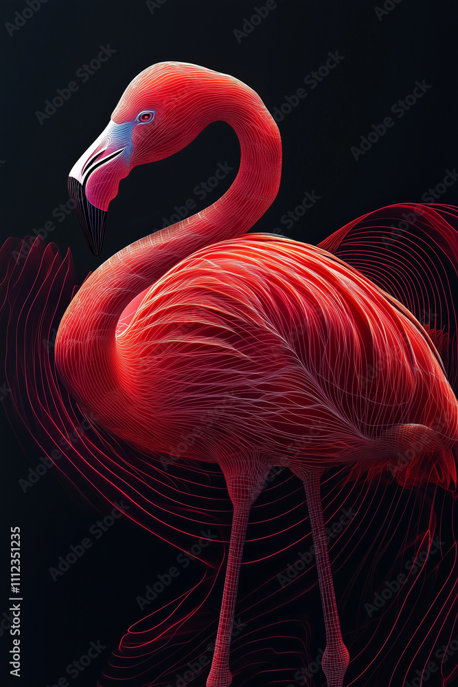 abstract flamingo flamingo bird with lines in terracotta color