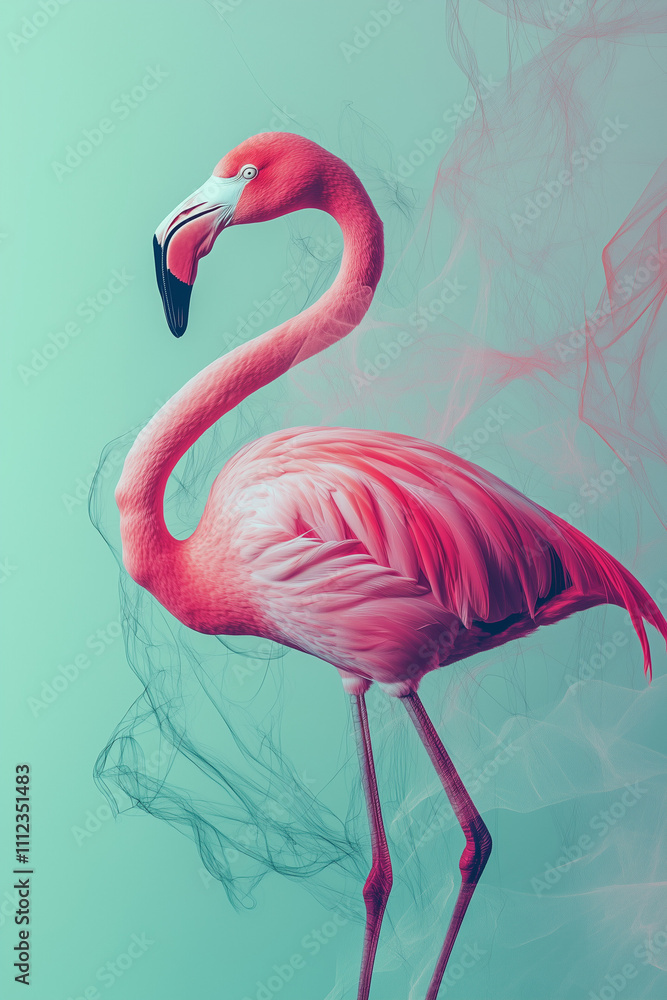 Fototapeta premium abstract flamingo bird with lines in mint green color