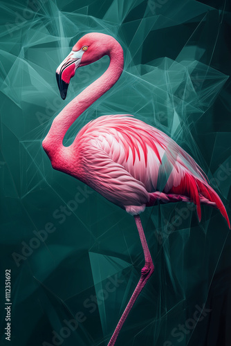 abstract flamingo bird with lines in mint green color