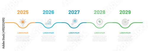 Five-step timeline, infographics, chart. It can be used in a presentation to display results or goals, subtotals