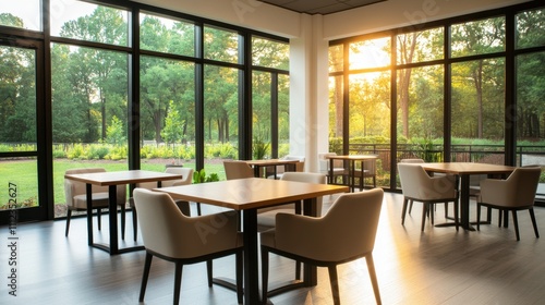 Modern Glass Enclosed Meeting Space at Sunset