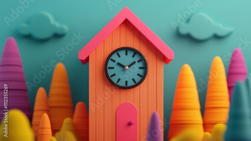 Lively Animated Cuckoo Clock in Colorful Landscape