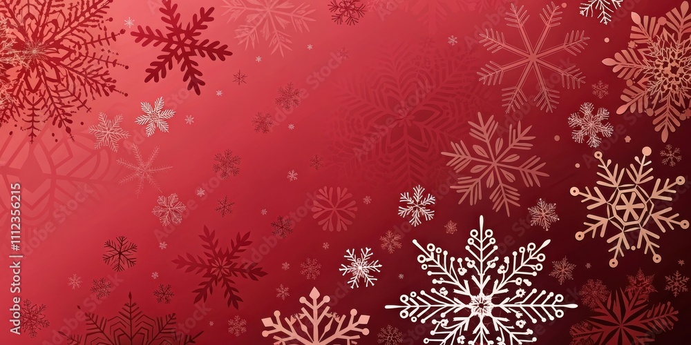 A Festive Red Gradient Background Decorated with Intricate Snowflakes of Varying Sizes and Hues A Festive Red Gradient Background Decorated with Intricate Snowflakes of Varying Sizes and Hues