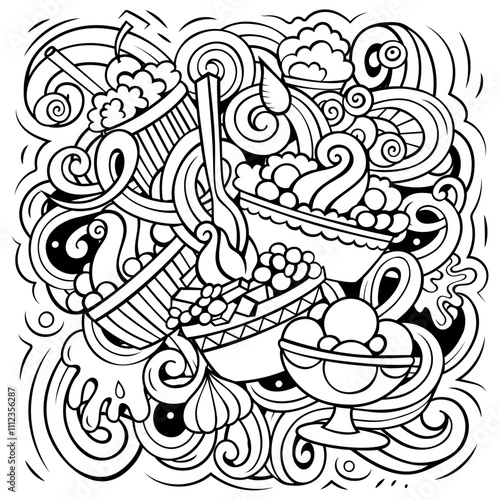 Ice Cream cartoon vector illustration. Funny detailed composition with lot of Sweet Food objects and symbols