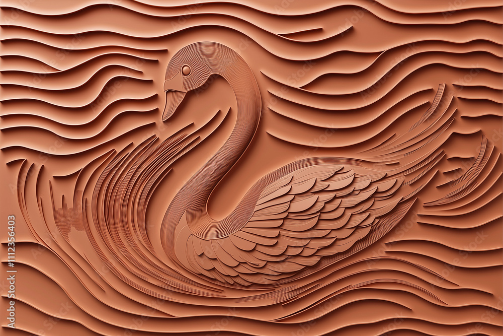 Fototapeta premium swan on the water terracotta red Trend bird animal avian