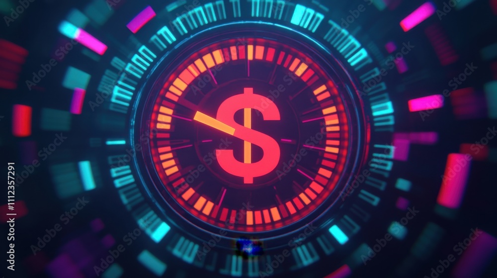Colorful Cartoonish Clock with Dollar Sign Concept Colorful Cartoonish Clock with Dollar Sign Concept