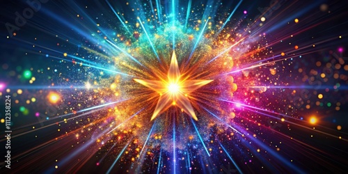 Explosion star with colorful particles abstract background , explosion, star, particles, abstract, background,colorful